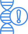 An icon of a double helix DNA strand with an exclamation point next to it.