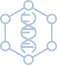 An icon of a DNA strand in a hexagon.