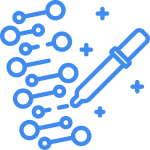 Illustration of a DNA strand with a laboratory dropper releasing a droplet of liquid onto it, symbolizing scientific research or genetic analysis.